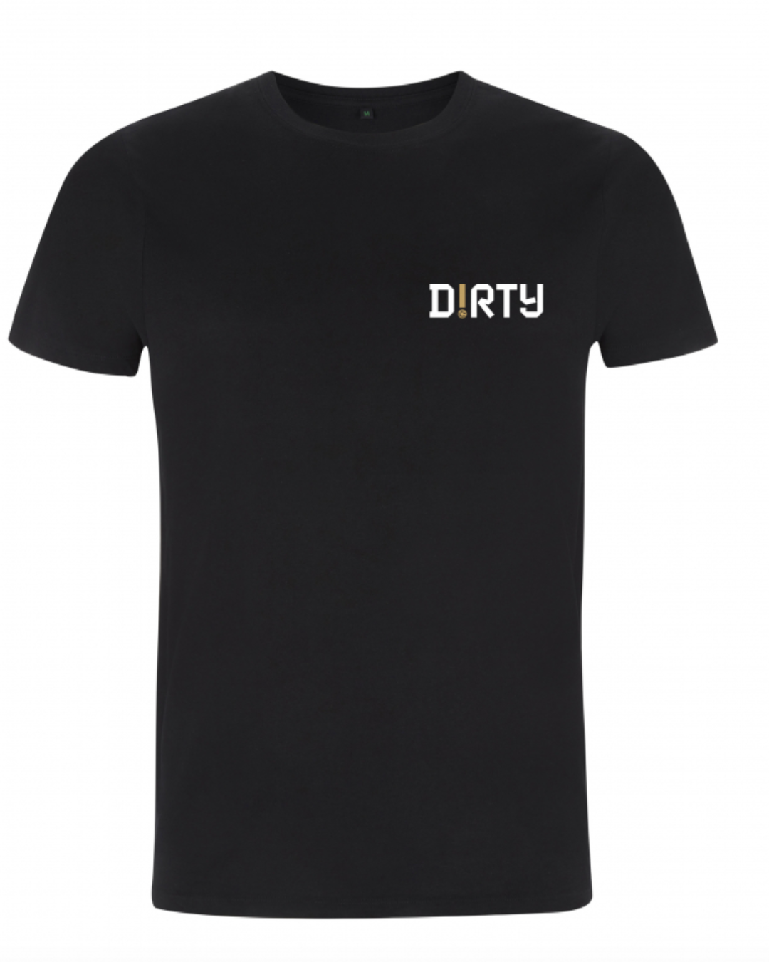 Black t-shirt with 'DIRTY' printed on a black background