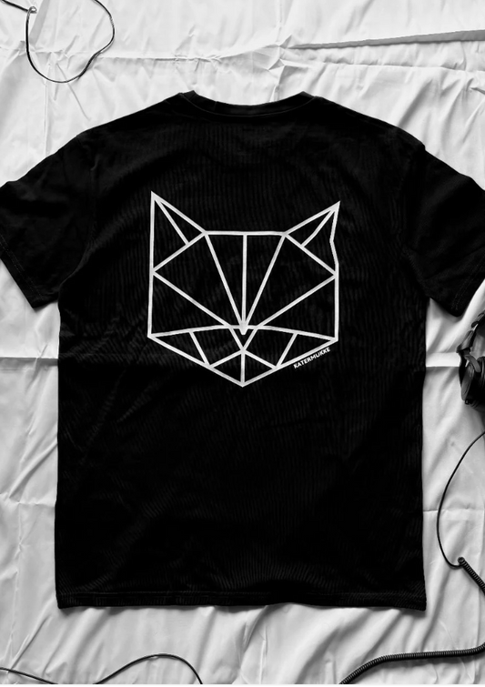 Black oversized T-shirt with CAT HEAD back print, KATERMUKKE chest logo, and PAPAGE label detail.